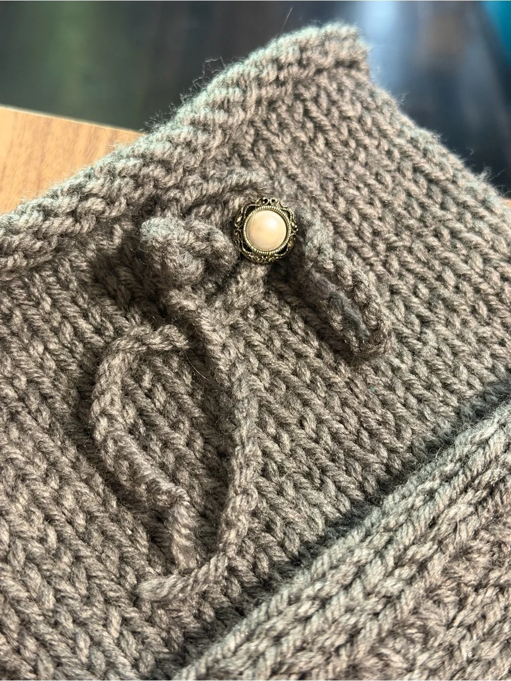 Gray Knit Leg Warmers with Pearl Button Detail
